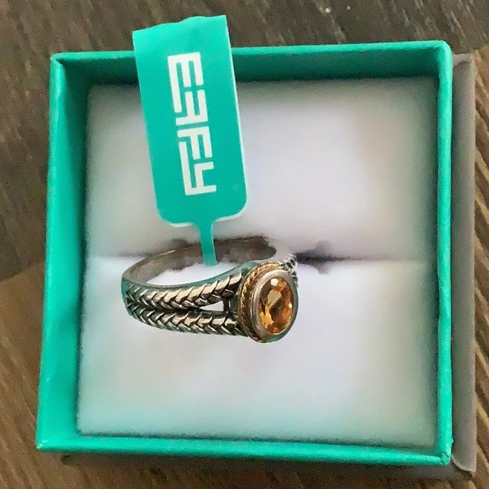 Effy 925 Sterling Silver & 18KP Yellow Gold Citrine Ring - Picture 2 of 2